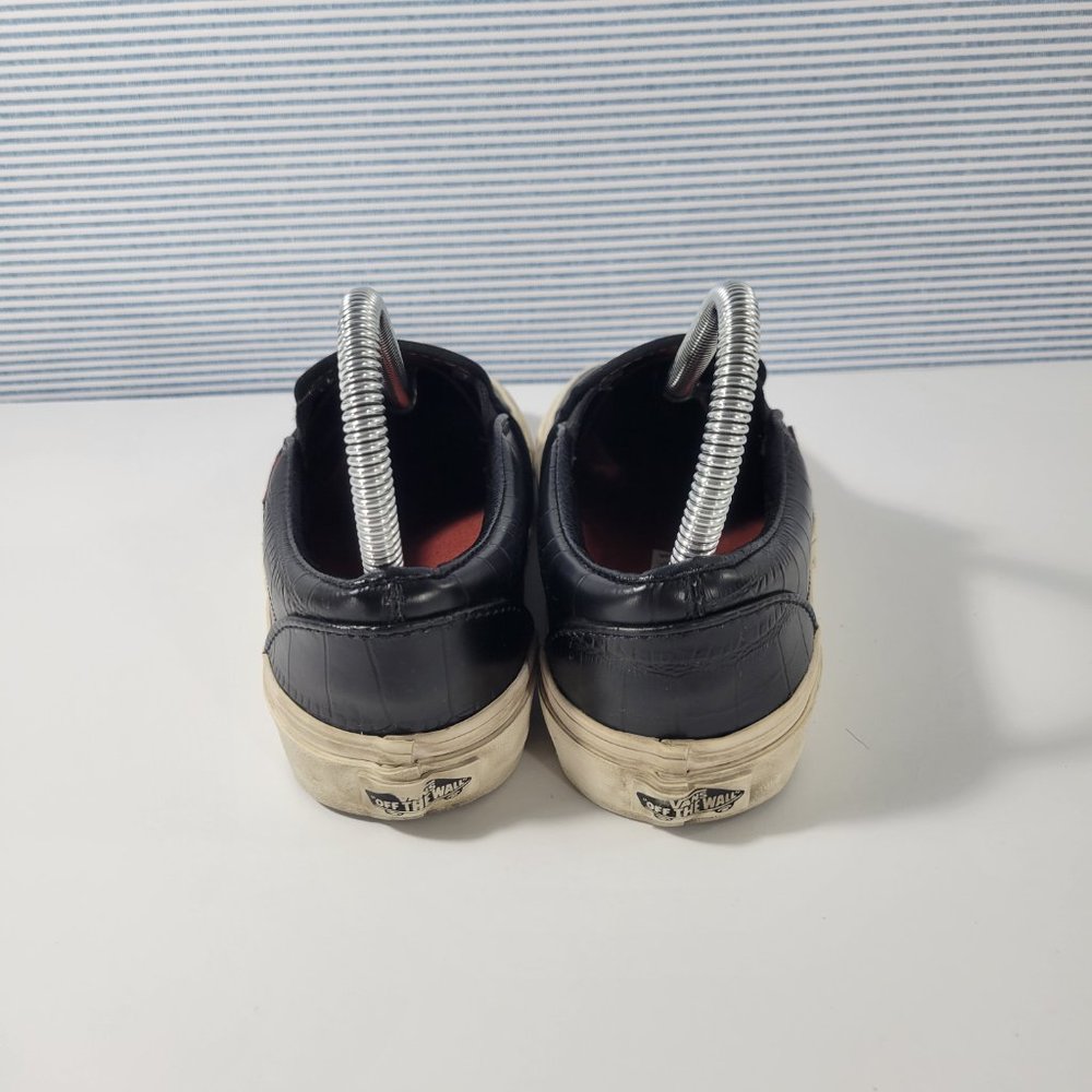 Vans Black Croc Embossed Leather Slip Ons Unisex Women's Size 6, Men's Size 4.5 - Picture 4 of 11